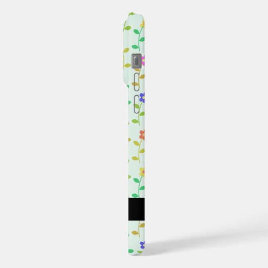 Farbenfrohe Blume, hellgrüner Hintergrund, schwarz iPhone Hülle (Linke Seite)