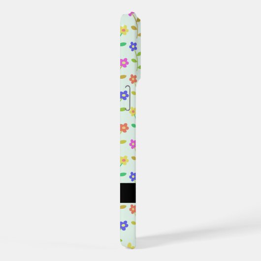 Farbenfrohe Blume, hellgrüner Hintergrund, schwarz iPhone Hülle (Rechte Seite)
