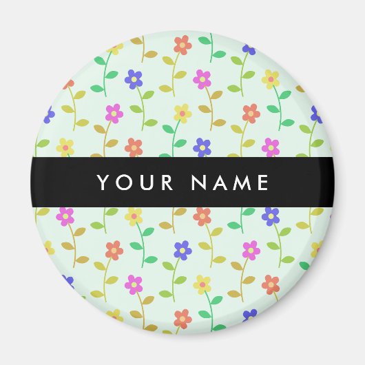 Farbenfrohe Blume, hellgrüner Hintergrund, schwarz Magnet (Vorne)