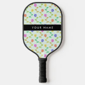 Farbenfrohe Blume, hellgrüner Hintergrund, schwarz Pickleball Schläger (Vorderseite)