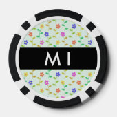 Farbenfrohe Blume, hellgrüner Hintergrund, schwarz Pokerchips (Rückseite)