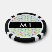 Farbenfrohe Blume, hellgrüner Hintergrund, schwarz Pokerchips (Einzeln)