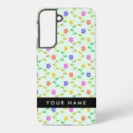 Farbenfrohe Blume, hellgrüner Hintergrund, schwarz Samsung Galaxy Hülle