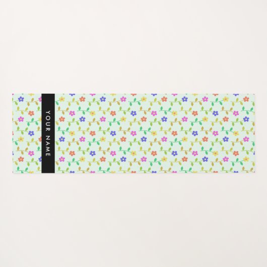 Farbenfrohe Blume, hellgrüner Hintergrund, schwarz Yogamatte (Rückseite (Horizontal))