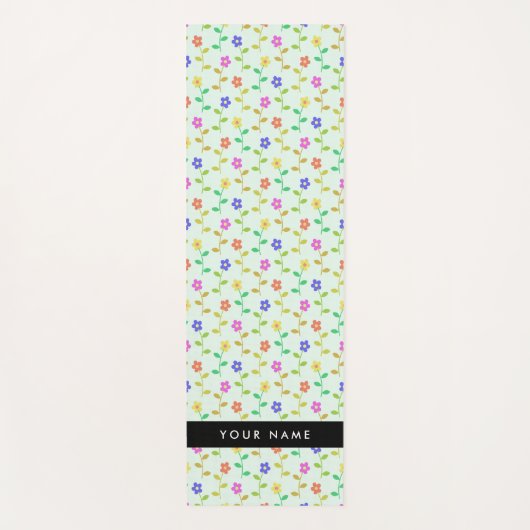 Farbenfrohe Blume, hellgrüner Hintergrund, schwarz Yogamatte (Vorderseite)