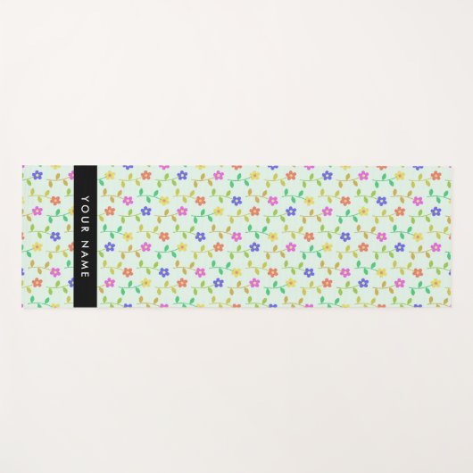 Farbenfrohe Blume, hellgrüner Hintergrund, schwarz Yogamatte (Vorderseite (Horizontal))