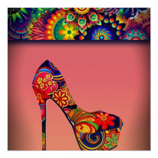 Farbenfrohe Blume High Heel Poster (Vorderseite)
