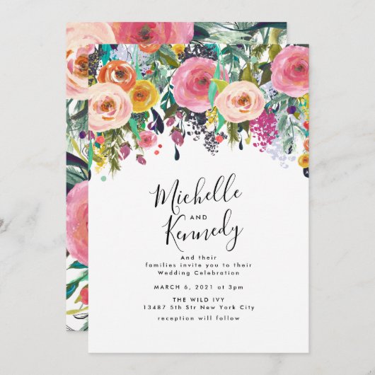 Farbenfrohe Blume Hochzeit Einladung (Vorne/Hinten)