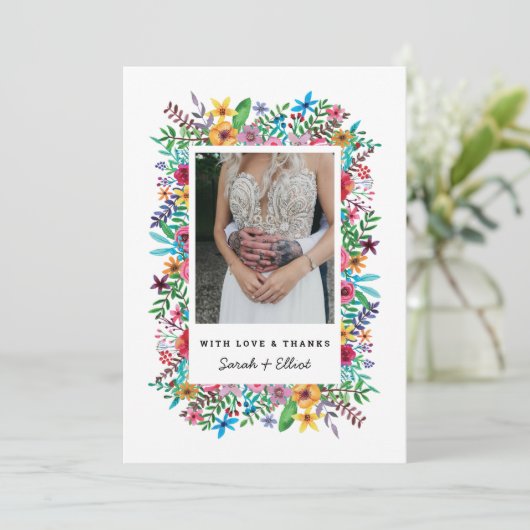 Farbenfrohe Blume Hochzeitsflat Danke Karte (Stehend Vorderseite)
