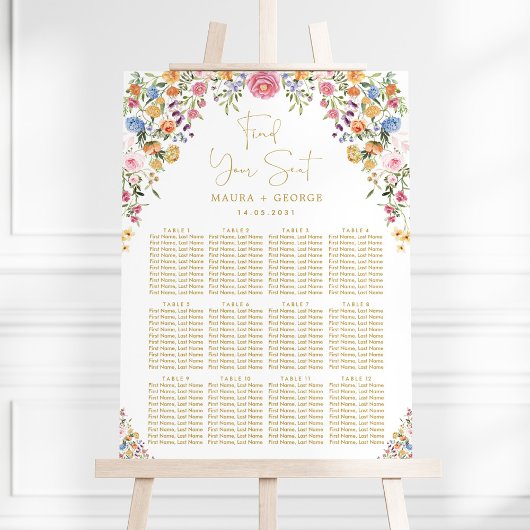 Farbenfrohe Blume Hochzeitskizze Poster