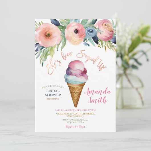 Farbenfrohe Blume Ice Creme Brautparty Party Einladung (Stehend Vorderseite)