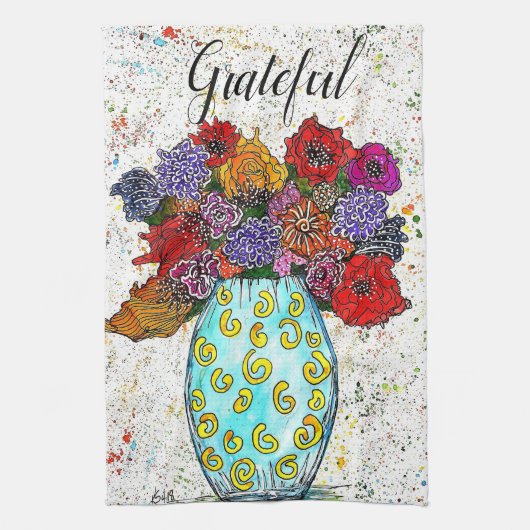 Farbenfrohe Blume in einer Vase Blumenküche Handtu Geschirrtuch (Vertikal)