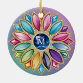 Farbenfrohe Blume Jewel Keramik Ornament (Hinten)