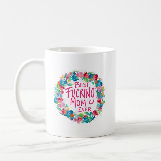 Farbenfrohe Blume Kranz Beste F*Mama je Kaffeetasse (Links)