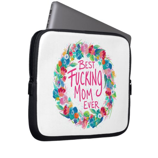 Farbenfrohe Blume Kranz Beste F*Mama je Laptopschutzhülle (Vorne Rechts)