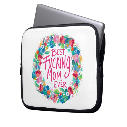 Farbenfrohe Blume Kranz Beste F*Mama je Laptopschutzhülle (Vorderseite Links)