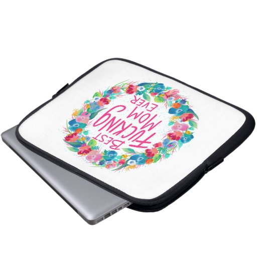Farbenfrohe Blume Kranz Beste F*Mama je Laptopschutzhülle (Vorne Knopf)