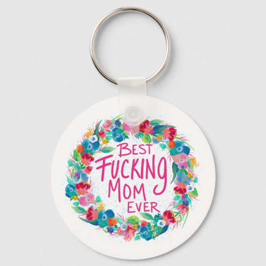 Farbenfrohe Blume Kranz Beste F*Mama je Schlüsselanhänger (Vorderseite)