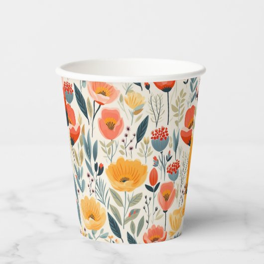 Farbenfrohe Blume Kunst Pappbecher (Vorderseite)