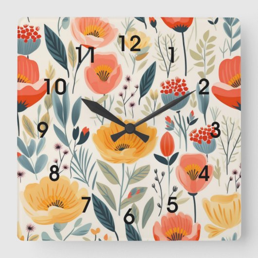 Farbenfrohe Blume Kunst Quadratische Wanduhr (Vorderseite)