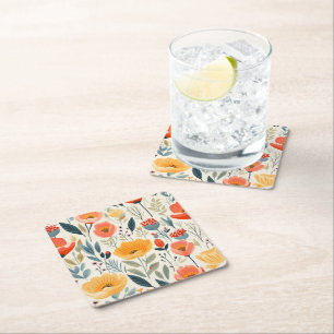 Farbenfrohe Blume Kunst Rechteckiger Pappuntersetzer