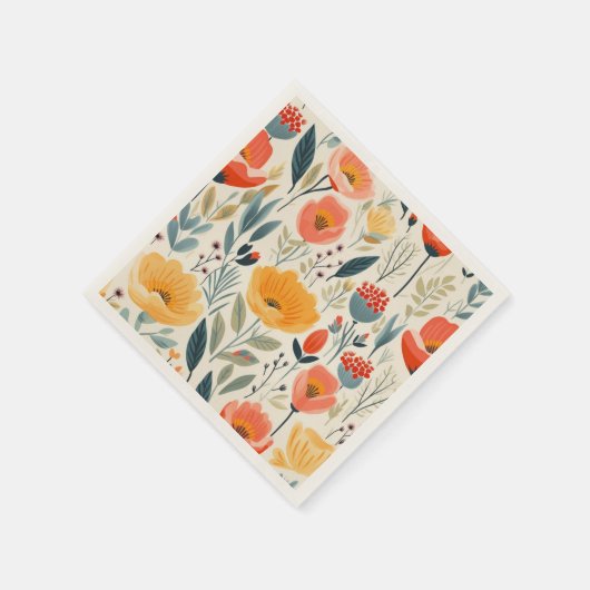 Farbenfrohe Blume Kunst Serviette (Ecke)