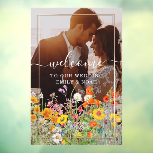 Farbenfrohe Blume Land Hochzeit Begrüßung Foto Fensteraufkleber (Blatt 3)