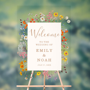Farbenfrohe Blume Land Hochzeit Willkommen Acrylschild