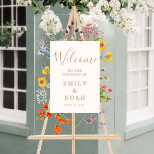Farbenfrohe Blume Land Hochzeit Willkommen Acrylschild