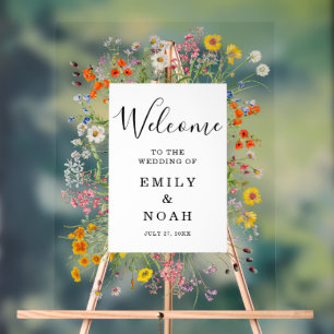 Farbenfrohe Blume Land Hochzeit Willkommen Acrylschild