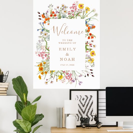 Farbenfrohe Blume Land Hochzeit Willkommen Poster (Heimbüro)
