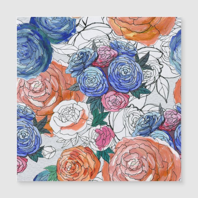 Farbenfrohe Blume: Lebhaftes, nahtloses Muster Magnetkarte (Vorderseite)