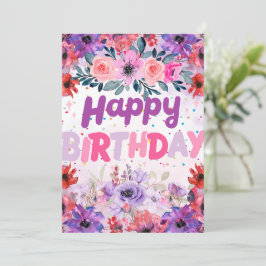 Farbenfrohe Blume Lila, Rosa, Lavendel, Rose Feiertagskarte