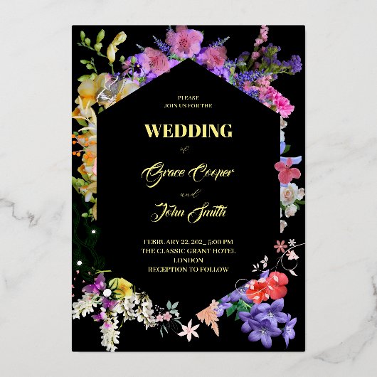 farbenfrohe Blume mit geometrischer Form Folieneinladung (Vorderseite)