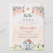 farbenfrohe Blume mit niedlichem ElefantenParty Einladung (Vorderseite)