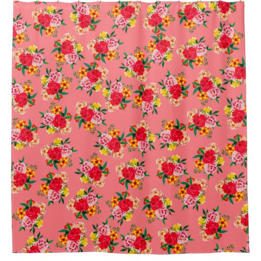 Farbenfrohe Blume mit rosa Hintergrundkunst Duschvorhang (Vorderseite)
