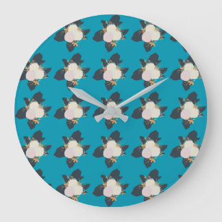 Farbenfrohe Blume Muster auf blauem Hintergrund Große Wanduhr
