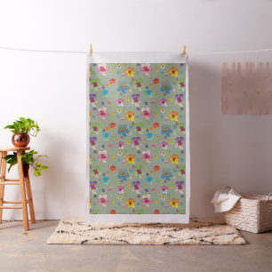 Farbenfrohe Blume Muster auf grünem Hintergrund Stoff