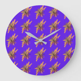 Farbenfrohe Blume Muster auf Lila Hintergrund Große Wanduhr