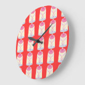 Farbenfrohe Blume Muster auf rotem Hintergrund Große Wanduhr (Winkel)