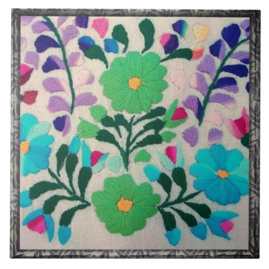 Farbenfrohe Blume Muster Fliese (Vorderseite)