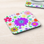 Farbenfrohe Blume Muster Getränkeuntersetzer (Linke Seite)
