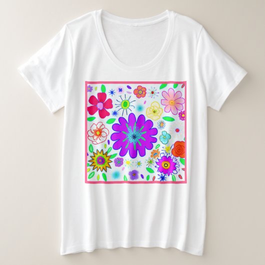 Farbenfrohe Blume Muster Große Größe T-Shirt (Design vorne)