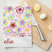Farbenfrohe Blume Muster HandGezeichnet Sommer Flo Geschirrtuch (Viertel Falte)