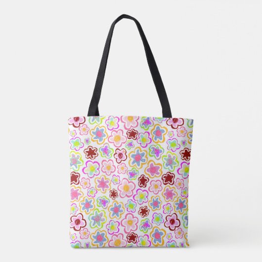 Farbenfrohe Blume Muster HandGezeichnet Sommer Flo Tasche (Rückseite)