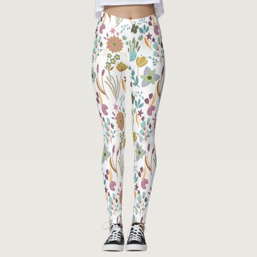 Farbenfrohe Blume Muster Leggings (Vorderseite)