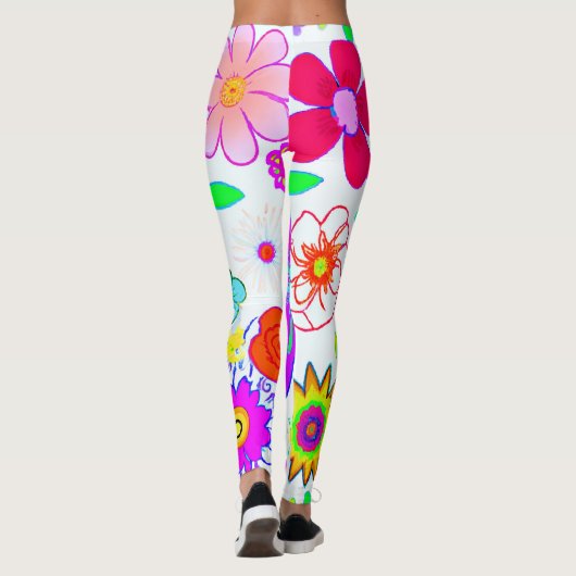 Farbenfrohe Blume Muster Leggings (Rückseite)