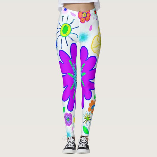 Farbenfrohe Blume Muster Leggings (Vorderseite)