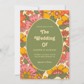Farbenfrohe Blume Muster Retro Boho 70er Wedding Einladung (Vorderseite)