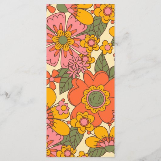 Farbenfrohe Blume Muster Retro Boho 70er Wedding Menükarte (Rückseite)